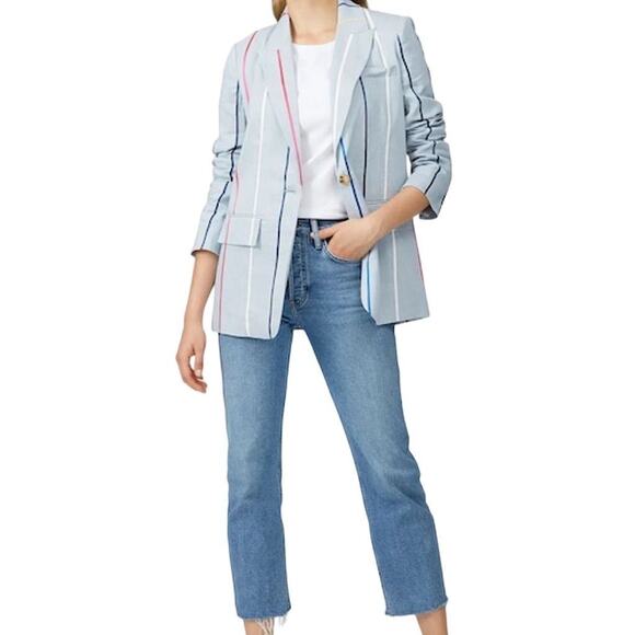 DEREK LAM 10 CROSBY Blue Striped Colors One Button Front Blazer Coat Size 6 - Picture 2 of 12